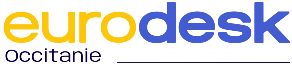 Logo réseau Eurodesk Occitanie jaune et bleu